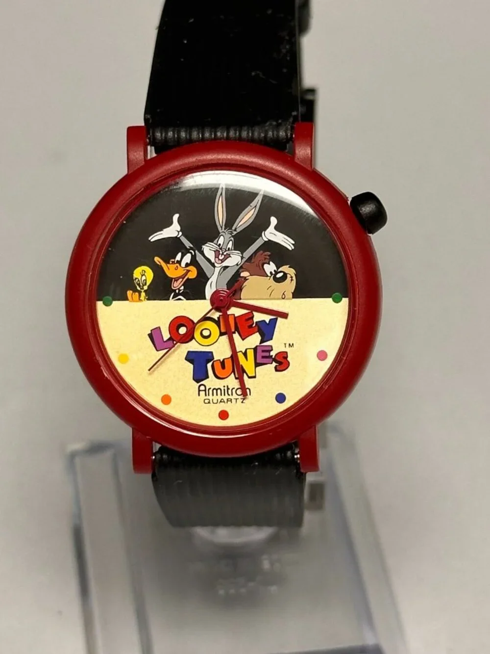 Vintage Looney Tunes Watch Mens Black Red Resin Band Bugs Bunny New Battery